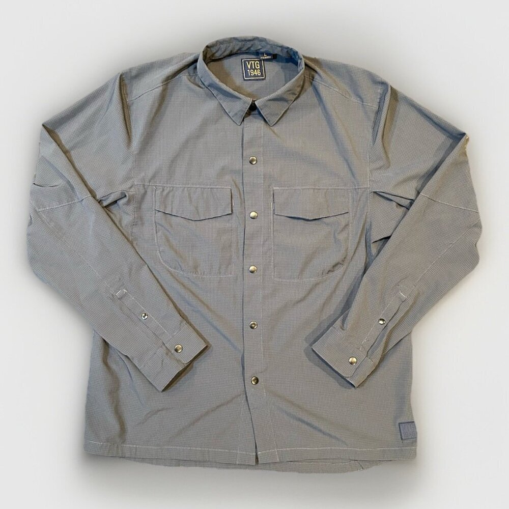 VTG 1946 Mens Button Down Breathable Shirt Gray Long Sleeve Pockets Men's Size L